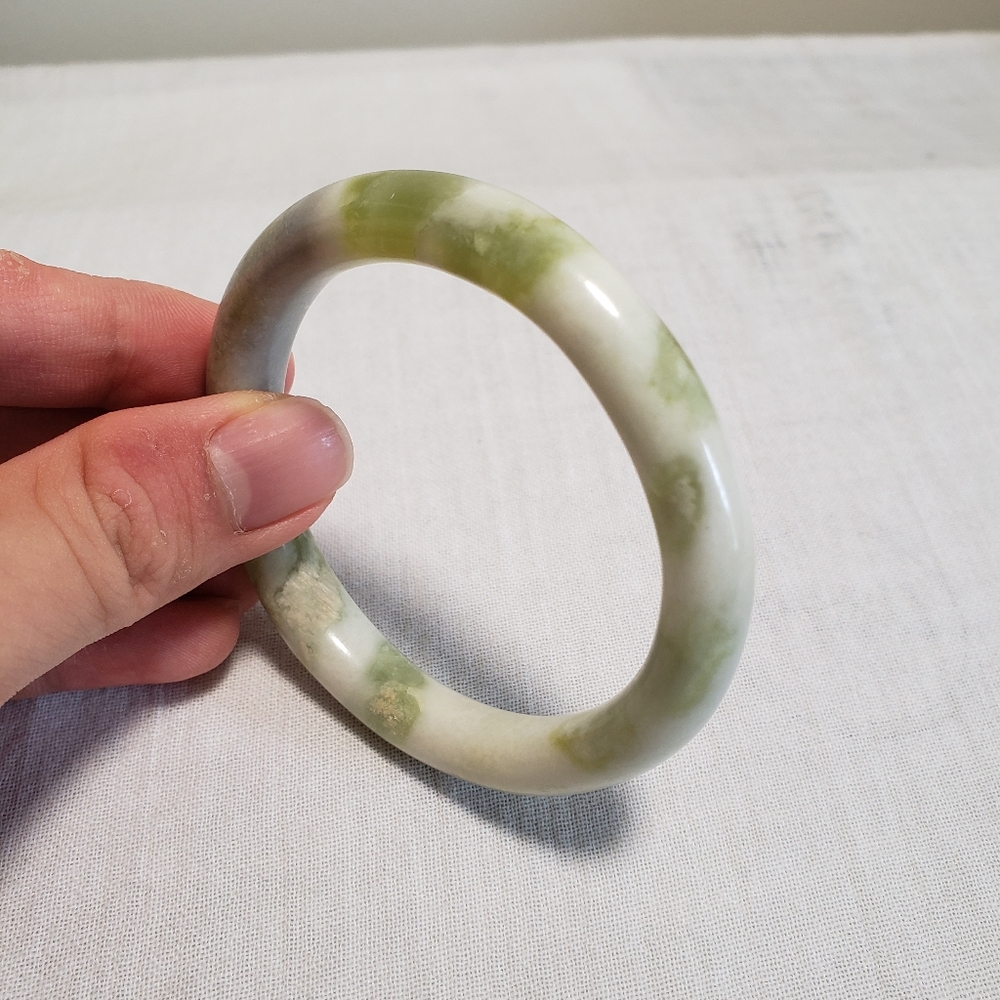 Green and White Jade Bangle Bracelet